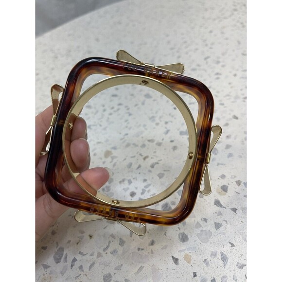 Vtg Y2K Ted Baker Tortoise Shell Black Bow Bangle Bracelet Coquette Whimsigoth - Picture 4 of 6